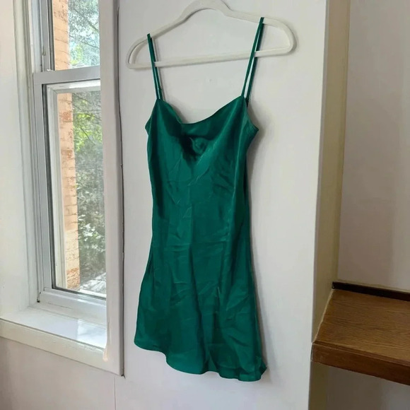 Reformation Silk Mini Dress Cowl Neck Slip Party Cocktail Satin in Green Small - Picture 3 of 6